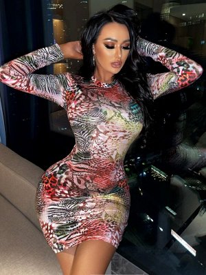 Облегающее платье со змеиным принтом & с леопардовым принтом с открытой спиной и шнурком