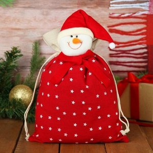 Мешок для подарков «Снеговик», на завязках, со звёздами, 35×25 см