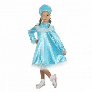 Карнавальный костюм "Снегурочка с кокеткой", атлас, кокошник, платье, р-р 32, рост 122-128 см