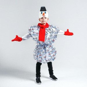 Карнавальный костюм «Снеговик в варежках», куртка с рукавами, маска, шарф, р. 30, рост 98-110 см