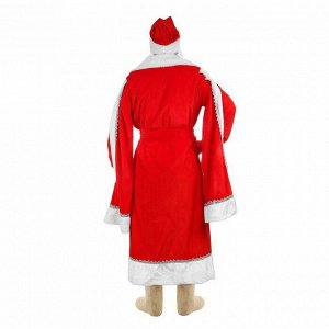 Карнавальный костюм "Дед Мороз", боярская шуба с узором, шапка, варежки, борода, р-р 48-50