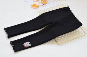Детские утепленные леггинсы, принт "Кошка с воротником", цвет черный