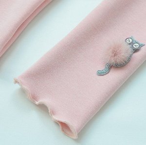 Детские утепленные леггинсы, принт "Кот с пушистым помпоном", цвет розовый