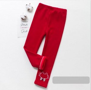 Детские утепленные леггинсы, принт "Силуэт кота с бантом", цвет красный