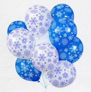 Воздушный шар латексный с рисунком 12" кристалл ассорти "Снежинки"