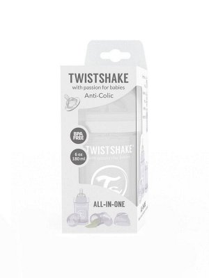 Бутылочка антиколиковая Twistshake для кормления 180 мл. Белый Бриллиант (Diamond).