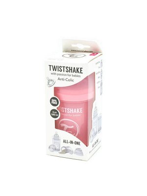 Бутылочка антиколиковая Twistshake для кормления 180 мл. Пастельный розовый (Pastel Pink).