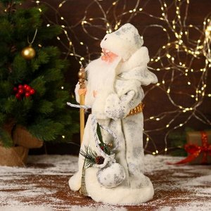Дед Мороз "В белой шубке, с посохом и мешком" двигается, 13х40 см