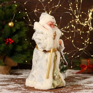 Дед Мороз "В белой шубке, с посохом и мешком" двигается, 13х40 см