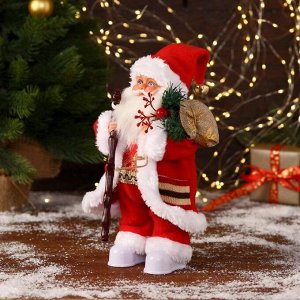 Дед Мороз "В костюмчике с орнаментом, с посохом и подарками" двигается, 11х30 см
