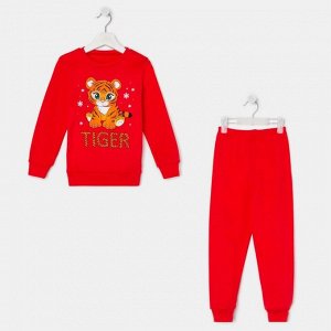 Пижама детская, цвет красный, принт тигр, рост 98 см