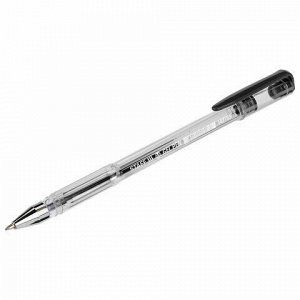 Ручка гелевая STAFF "Basic", ЧЕРНАЯ, корпус прозрачный, хромированные детали, узел 0,5 мм, линия письма 0,35 мм, 142789
