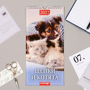 Календарь перекидной на ригеле "Щенки и котята" 2022 год, 16,5х33,6 см