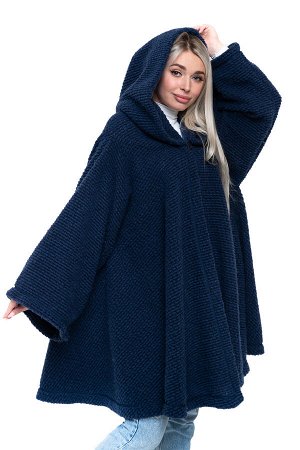 Пончо стильное из овечьей шерсти с капюшоном WITH HOOD CAMEL, цвет Индиго, цвет СИНИЙ