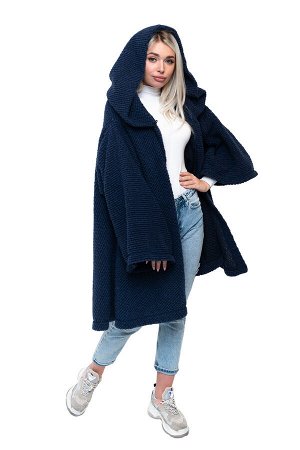 Пончо стильное из овечьей шерсти с капюшоном WITH HOOD CAMEL, цвет Индиго, цвет СИНИЙ