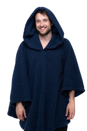 WOOLLAMB Пончо стильное из овечьей шерсти с капюшоном WITH HOOD CAMEL, цвет Индиго, цвет СИНИЙ