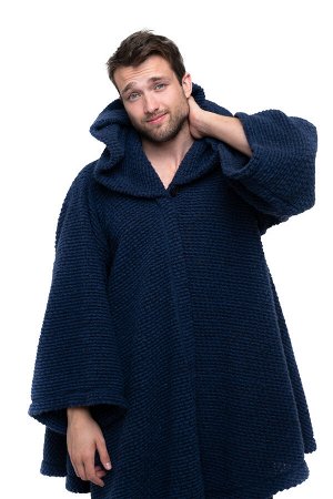 Пончо стильное из овечьей шерсти с капюшоном WITH HOOD CAMEL, цвет Индиго, цвет СИНИЙ