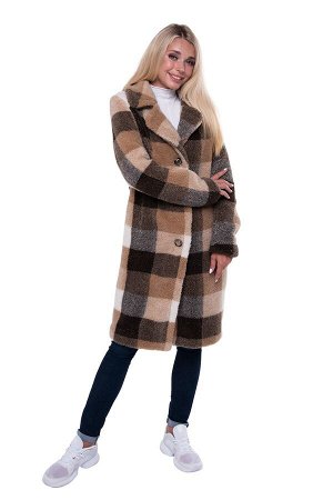 WOOLLAMB Пальто женское из овечьей шерсти Пальто CLASSIС клетка КОРИЧНЕВЫЙ