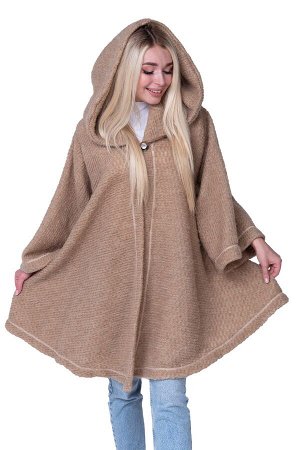 Пончо стильное из верблюжьей шерсти с капюшоном WITH HOOD CAMEL, цвет Camel, цвет КОРИЧНЕВЫЙ