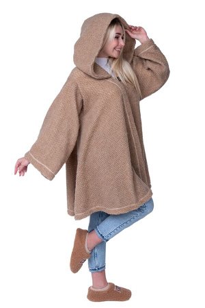 WOOLLAMB Пончо стильное из верблюжьей шерсти с капюшоном WITH HOOD CAMEL, цвет Camel, цвет КОРИЧНЕВЫЙ