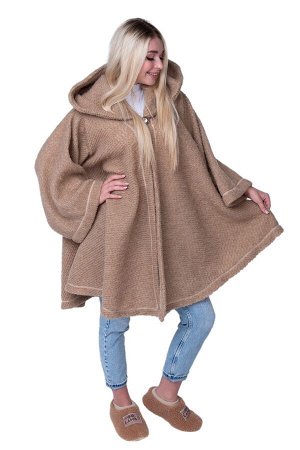 WOOLLAMB Пончо стильное из верблюжьей шерсти с капюшоном WITH HOOD CAMEL, цвет Camel, цвет КОРИЧНЕВЫЙ