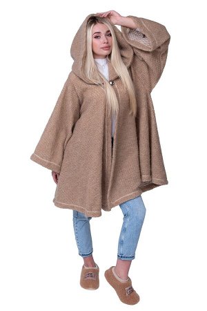 WOOLLAMB Пончо стильное из верблюжьей шерсти с капюшоном WITH HOOD CAMEL, цвет Camel, цвет КОРИЧНЕВЫЙ