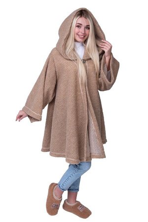 Пончо стильное из верблюжьей шерсти с капюшоном WITH HOOD CAMEL, цвет Camel, цвет КОРИЧНЕВЫЙ