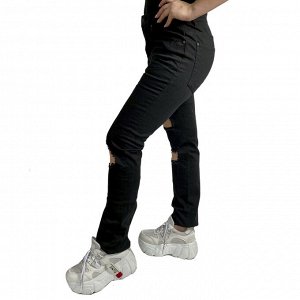 Рваные женские джинсы – хитовый черный, декоративные потертости №107