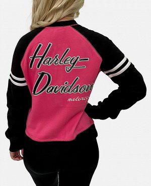 Женский бомбер Harley-Davidson – яркий молодежный тренд с фирменным лого и спортивными полосками на рукавах №1010
