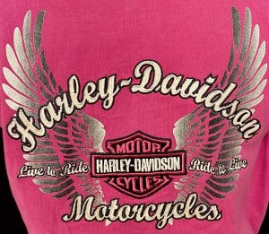 Розово-черная женская толстовка Harley-Davidson – капюшон, широкие манжеты-резинки, брендовые вышивки №1004