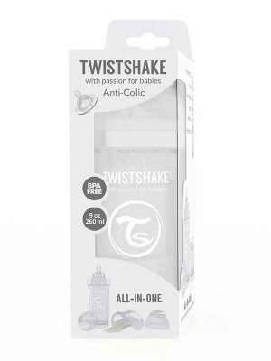 Бутылочка антиколиковая Twistshake для кормления 260 мл. Белый Бриллиант (Diamond).