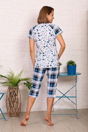 Пижама с бриджами, комбинированный бирюзово - синий (686-2)