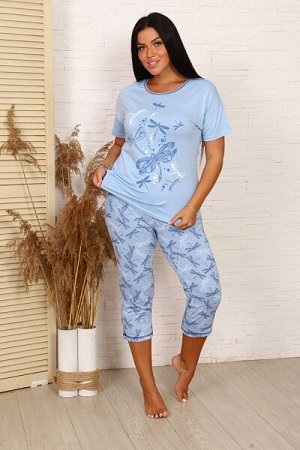 Пижама с бриджами "Стрекозы", голубой (536-1)