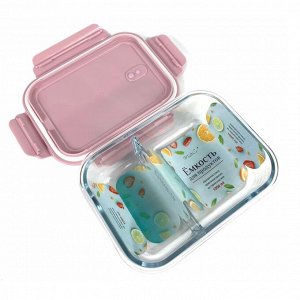 Емкость для продуктов, 1,04 л, 2 отсека, гермет. крышка, прямоуг., жаропрочное стекло