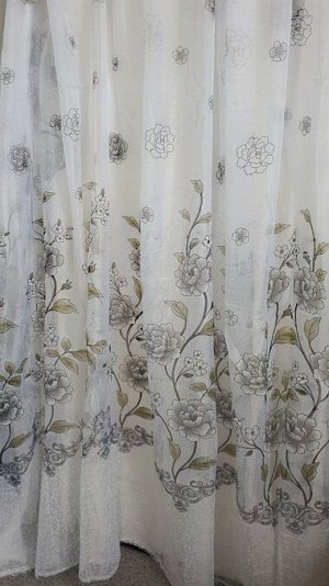 Тюль органза Наташа, серый, Ширина: 2,0м, Тип крепления: Шторная лента