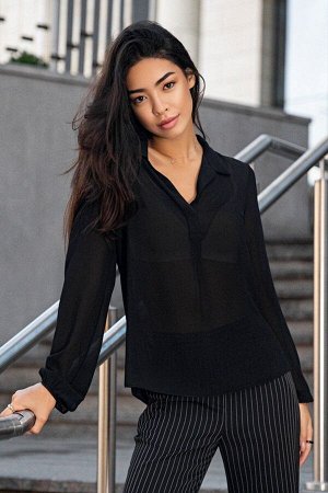 Черная шифоновая блуза с длинным рукавом Лилия 21278 от It Elle
