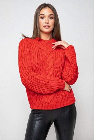 Вязаный свитер «Злата» с люрексом - красный 375002 от Prima Fashion Knit