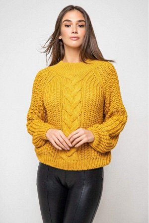 Вязаный свитер «Злата» с люрексом - горчица 375008 от Prima Fashion Knit