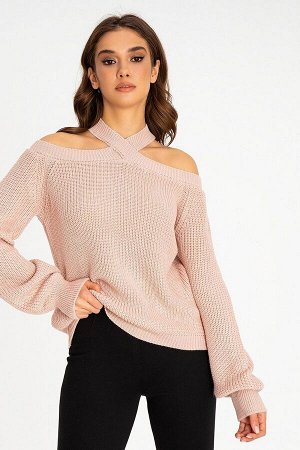 Розовый свитер на бретелях с открытыми плечами Талли 8748 от It Elle