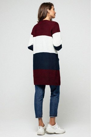 Вязаный кардиган &quot;Меги&quot; Бордо, темно-синий, молоко 4527081 от Prima Fashion Knit
