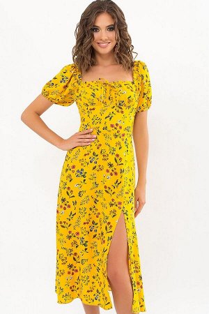 Платье Билла к/р желтый-разноцв.цветы p72323 от Glem