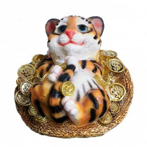 Копилка "Тигр в шляпе с монетами" 11х10х10см