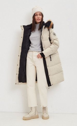 Куртка длинная женская с капюшоном SCW-IW582-СR beige зимняя