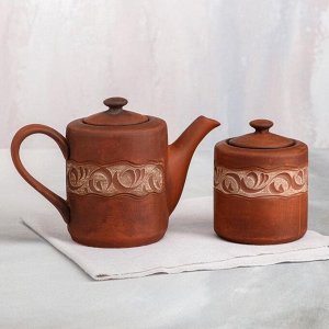 Набор чайный, 2 предмета, резка ангобом, 0.6/0.4 л