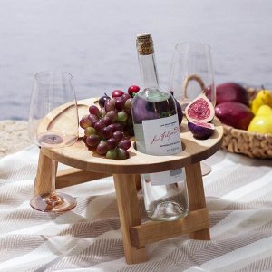 Столик-поднос для вина Доляна, с менажницей и складными ножками, на 2 персоны, d=32?1,8 см, берёза