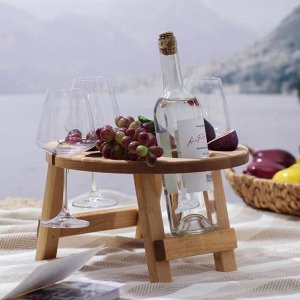 Столик-поднос для вина с менажницей и складными ножками Adelica, на 3 персоны, d=32×2,8 см, берёза