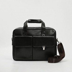 Сумка деловая, отдел на молнии, 3 наружных кармана, крепление для чемодана, длинный ремень, цвет коричневый