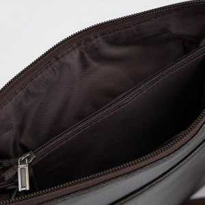 Планшет мужской, 3 отдела на молнии, 2 наружных кармана, длинная стропа, цвет коричневый
