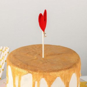 Топпер на торт «Сердце», 17,5х8 см, цвет красный