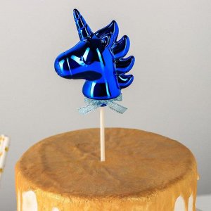 Топпер для торта «Единорог», 21x7 см, цвет синий
